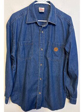 TIGGER Shirt Men's Large Blue Long Sleeve Denim Embroidered Button Disney Store